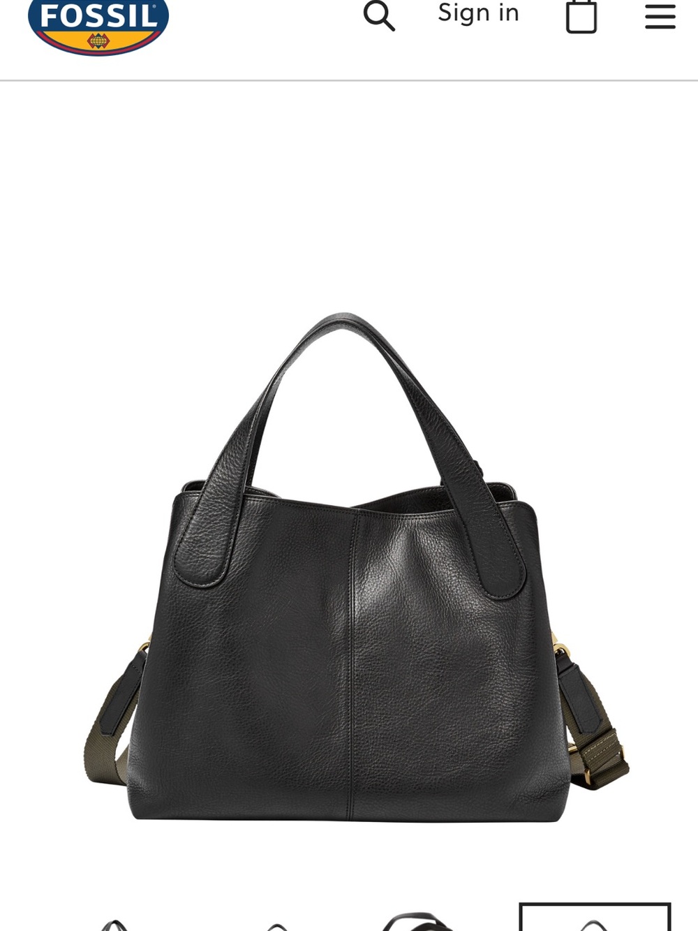 Fossil Black Pebble Leather Shoulder Tote with Removable Strap